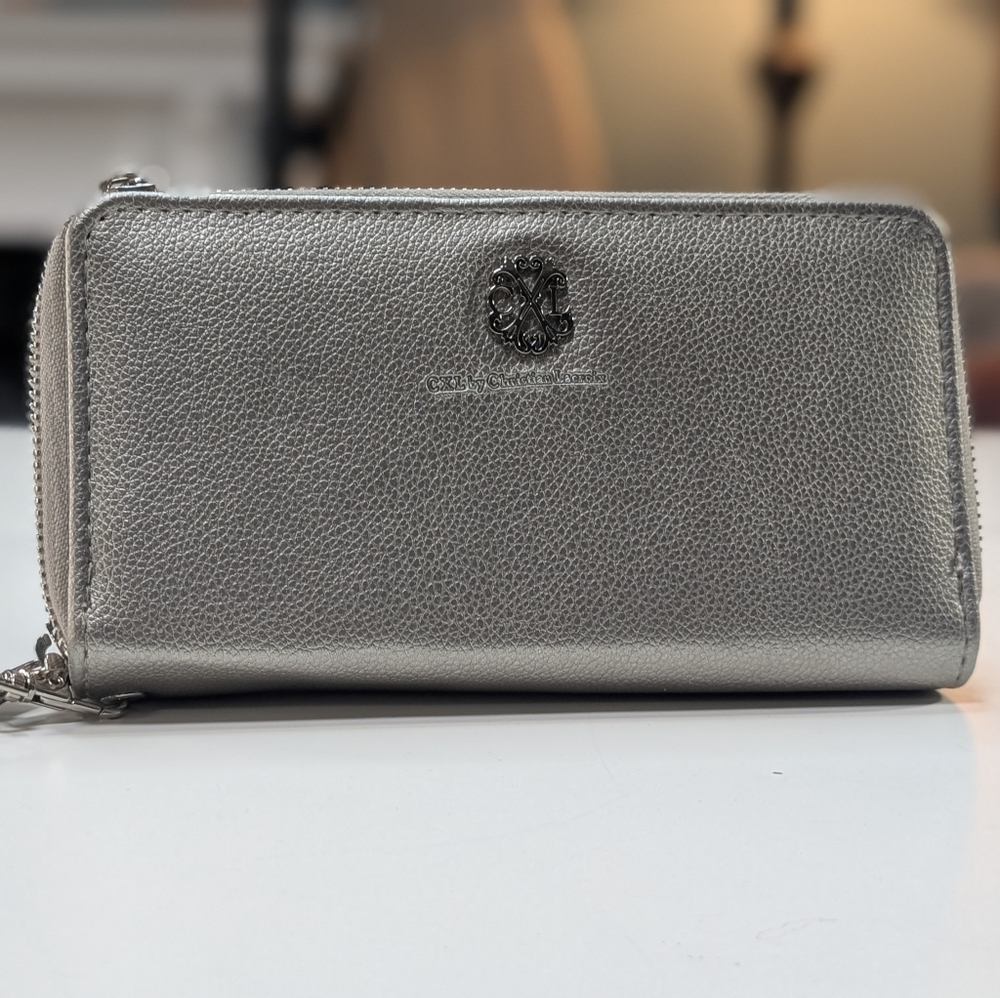 Christian Lacroix Pewter Double Zipper Wallet- NWT